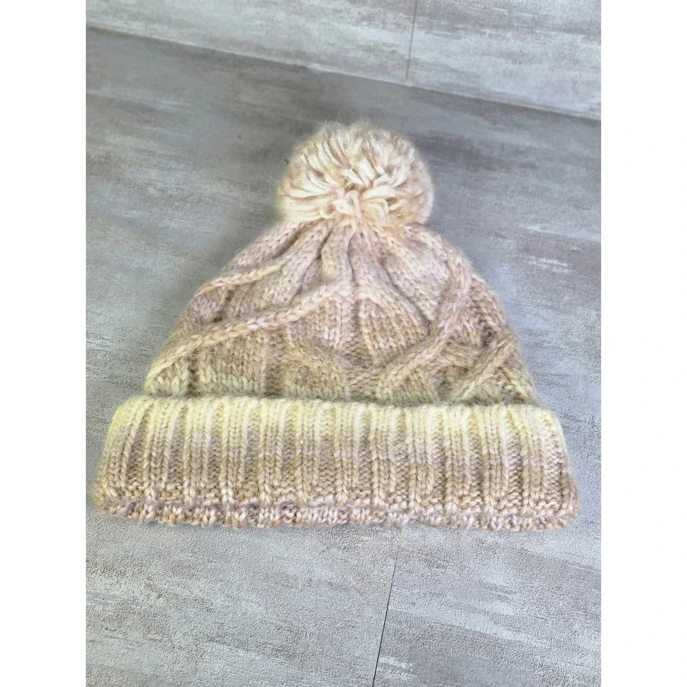 Free People Rainbow Beanie Hat Wool Blend Ivory Winter Warm Cozy NWT